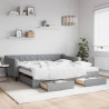 Sofa rozsuwana z szufladami, jasnoszara, 100x200 cm, tkanina