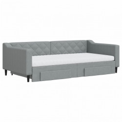 Sofa rozsuwana z szufladami, jasnoszara, 100x200 cm, tkanina