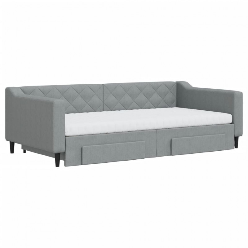 Sofa rozsuwana z szufladami, jasnoszara, 100x200 cm, tkanina