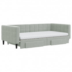 Sofa rozsuwana z szufladami, jasnoszara, 100x200 cm, aksamit