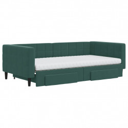 Sofa rozsuwana z szufladami, ciemnozielona, 100x200 cm, aksamit