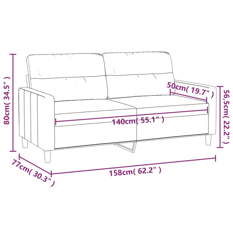 Sofa 2-osobowa, ciemnoszara, 140 cm, tapicerowana tkaniną