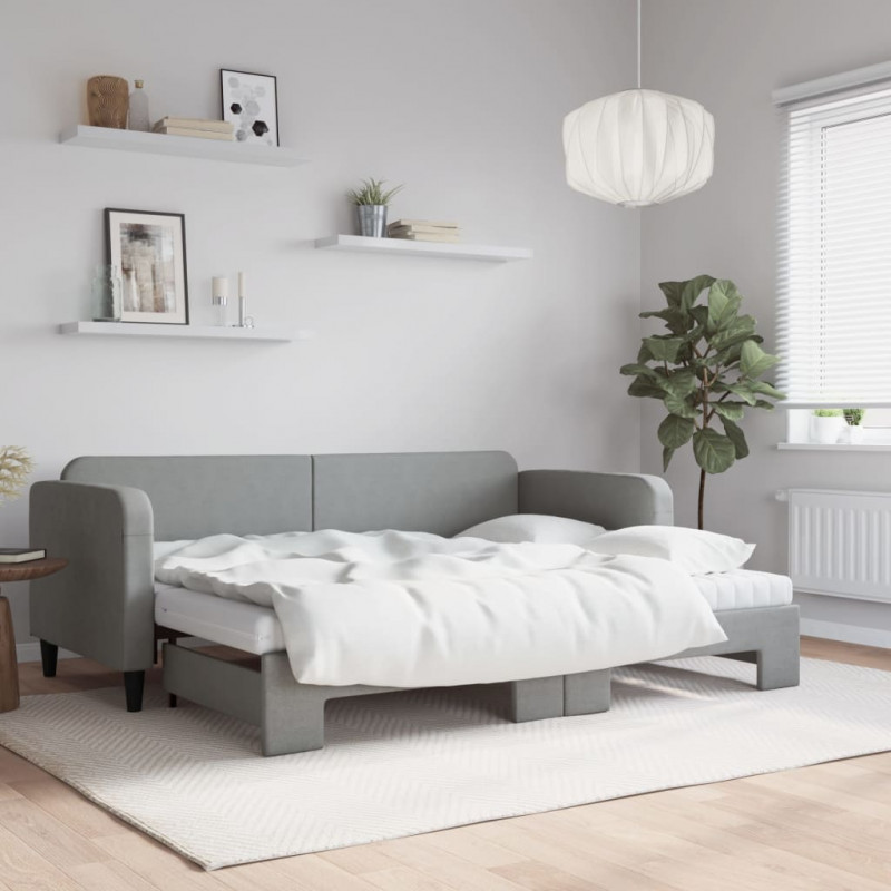 Sofa rozsuwana z materacami, jasnoszara, 80x200 cm, tkanina