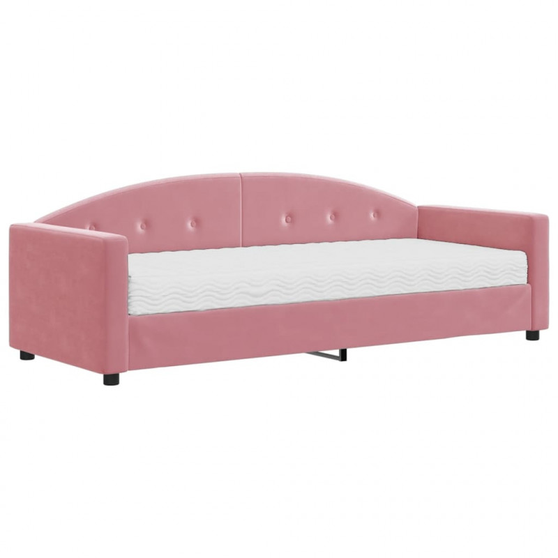 Sofa z materacem do spania, różowa, 80x200 cm, aksamit