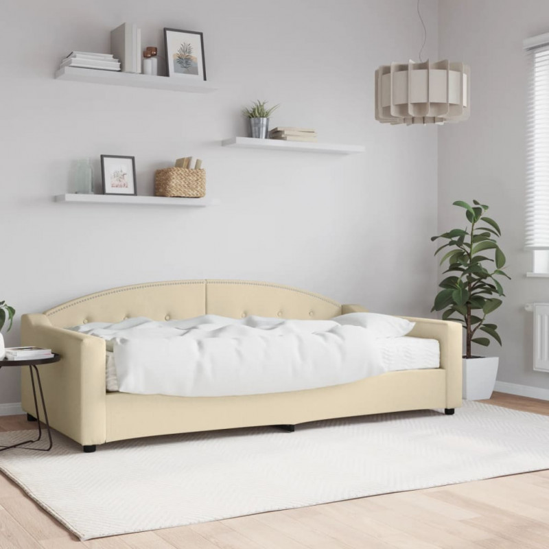 Sofa z materacem do spania, kremowa, 100x200 cm, tkanina
