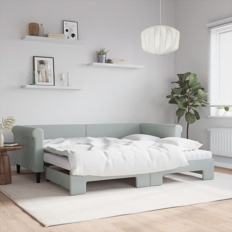 Sofa rozsuwana z materacami, jasnoszara, 90x200 cm, aksamit