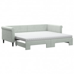 Sofa rozsuwana z materacami, jasnoszara, 90x200 cm, aksamit