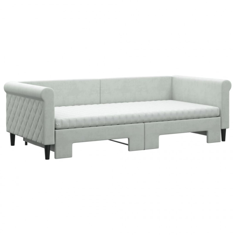 Sofa rozsuwana z materacami, jasnoszara, 90x200 cm, aksamit