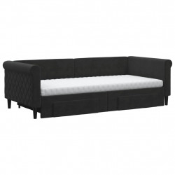 Sofa rozsuwana z szufladami, czarna, 90x200 cm, aksamit