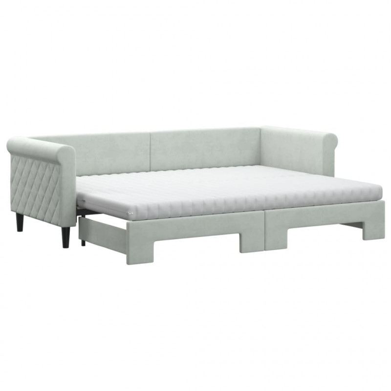 Sofa rozsuwana z materacami, jasnoszara, 80x200 cm, aksamit