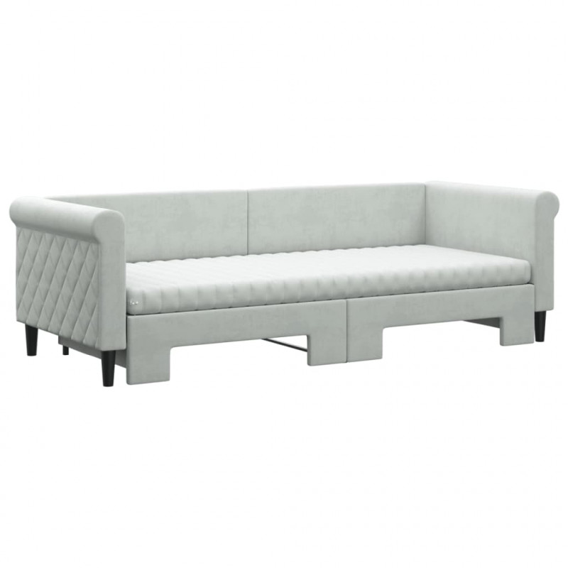 Sofa rozsuwana z materacami, jasnoszara, 80x200 cm, aksamit