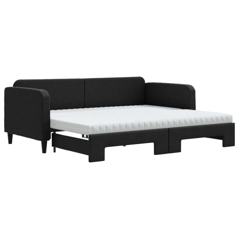 Sofa rozsuwana z materacami, czarna, 90x200 cm, tkanina