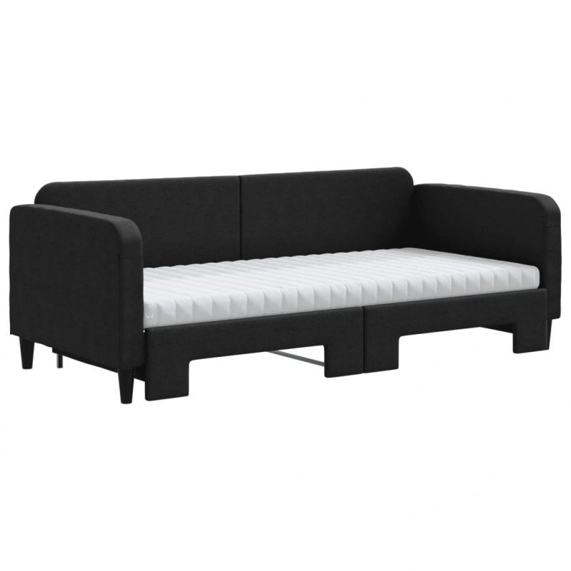 Sofa rozsuwana z materacami, czarna, 90x200 cm, tkanina