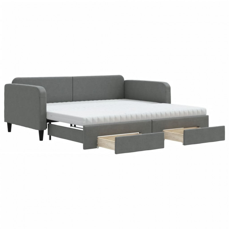 Sofa rozsuwana z szufladami, ciemnoszara, 100x200 cm, tkanina