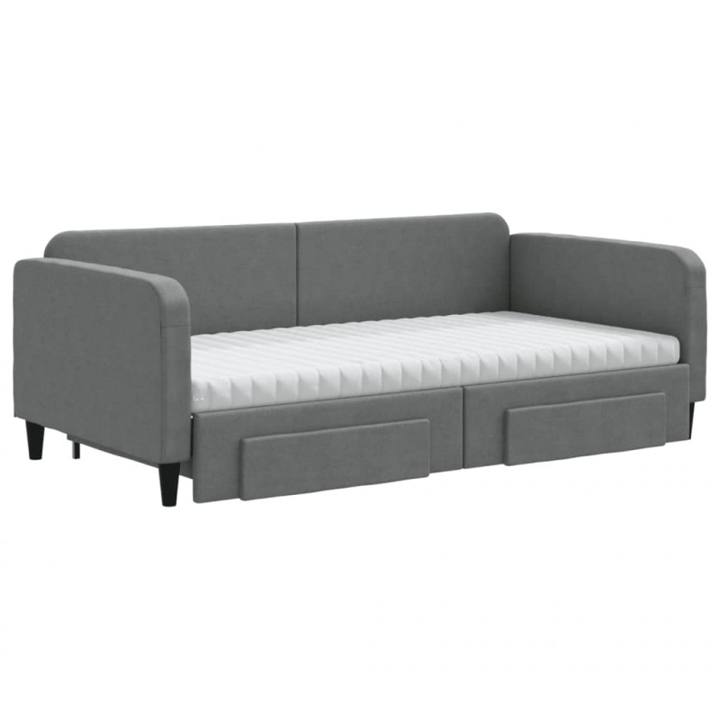 Sofa rozsuwana z szufladami, ciemnoszara, 100x200 cm, tkanina