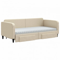 Sofa rozsuwana z szufladami, kremowa, 90x200 cm, tkanina
