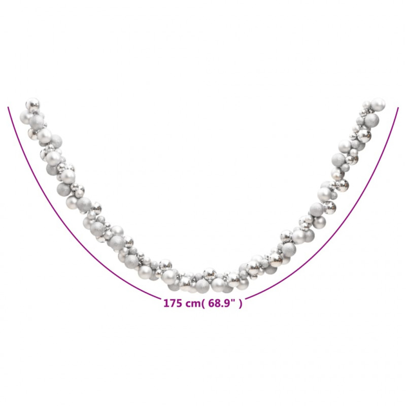 Girlanda z bombek choinkowych, srebrna, 175 cm, polistyren