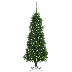 Sztuczna choinka z lampkami i bombkami, 240 cm, zielona