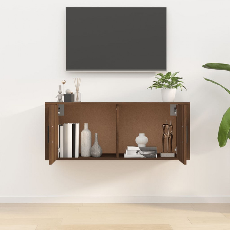 Wisząca szafka telewizyjna, brązowy dąb, 100x34,5x40 cm