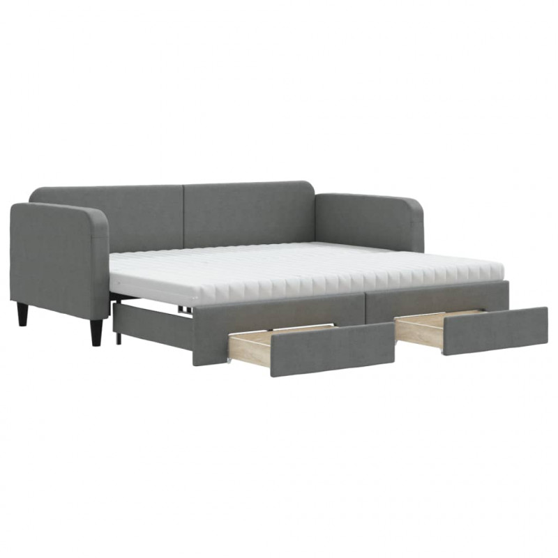 Sofa rozsuwana z szufladami, ciemnoszara, 90x190 cm, tkanina