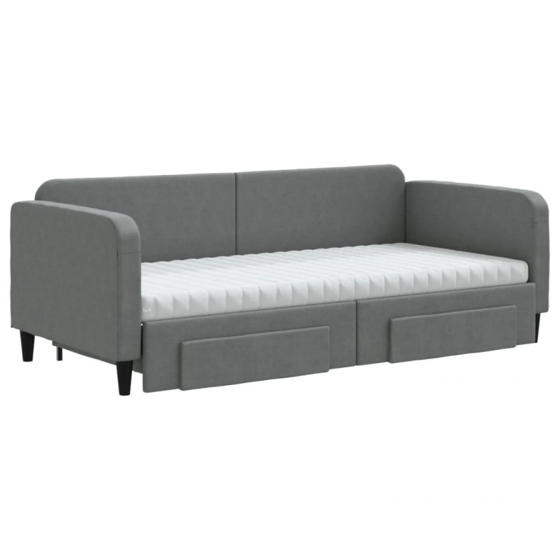 Sofa rozsuwana z szufladami, ciemnoszara, 90x190 cm, tkanina