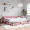 Sofa rozsuwana z szufladami, różowa, 80x200 cm, aksamit
