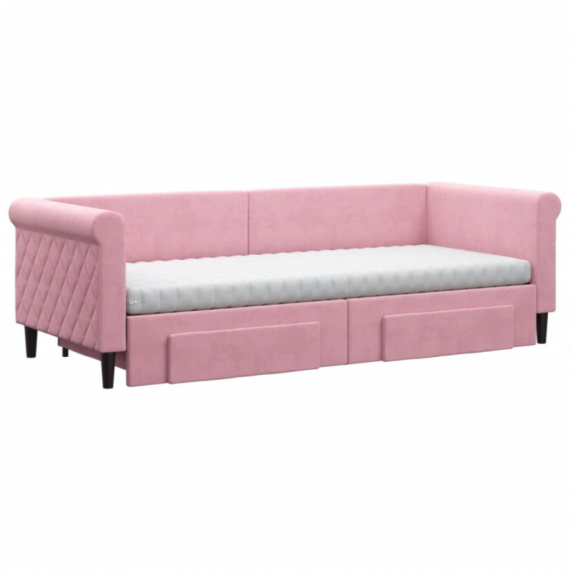 Sofa rozsuwana z szufladami, różowa, 80x200 cm, aksamit