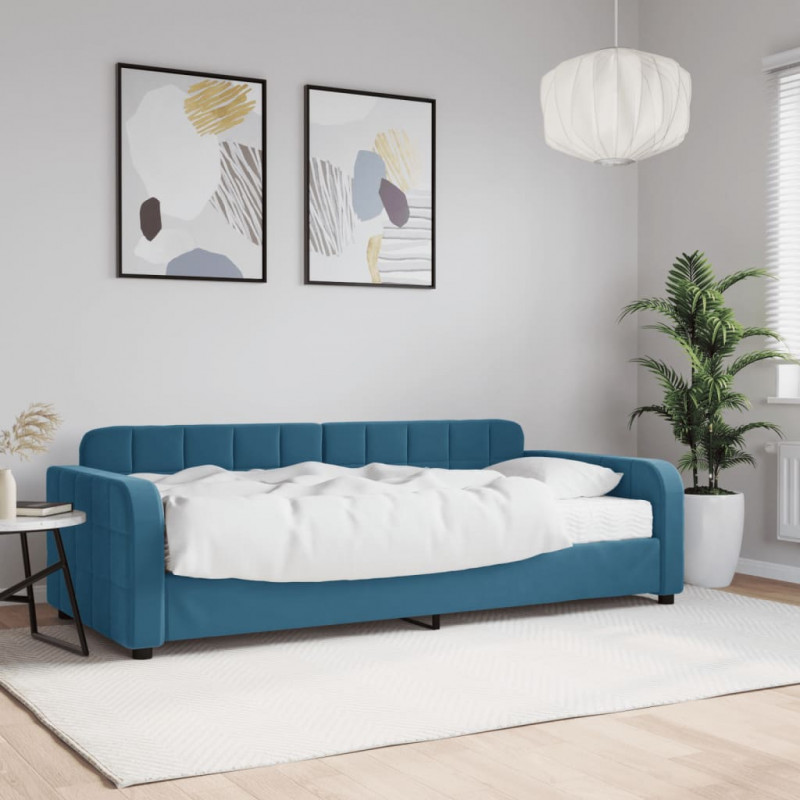 Sofa z materacem do spania, niebieska, 90x200 cm, aksamit
