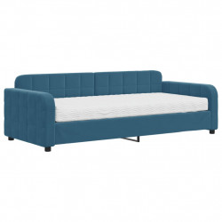 Sofa z materacem do spania, niebieska, 90x200 cm, aksamit