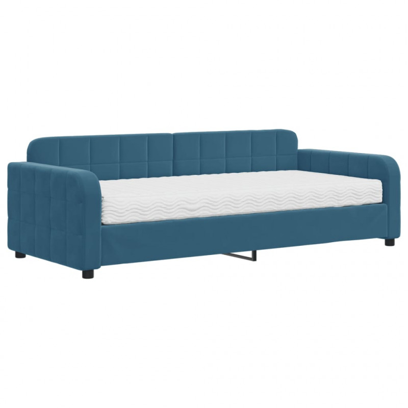 Sofa z materacem do spania, niebieska, 90x200 cm, aksamit