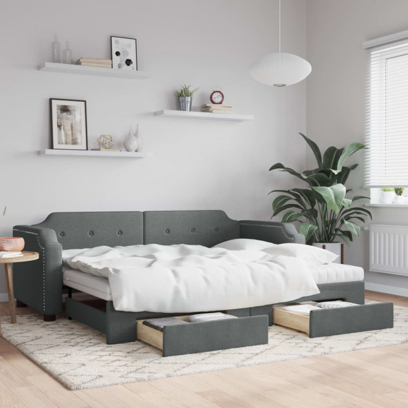 Sofa rozsuwana z szufladami, ciemnoszara, 80x200 cm, tkanina