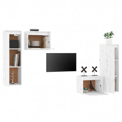 Szafki pod TV, 4 szt., białe, lite drewno sosnowe