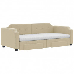 Sofa rozsuwana z szufladami, kremowa, 90x200 cm, tkanina