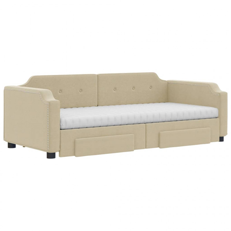 Sofa rozsuwana z szufladami, kremowa, 90x200 cm, tkanina