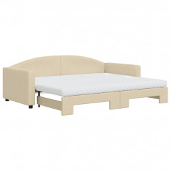 Sofa rozsuwana z materacami, kremowa, 90x200 cm, tkanina