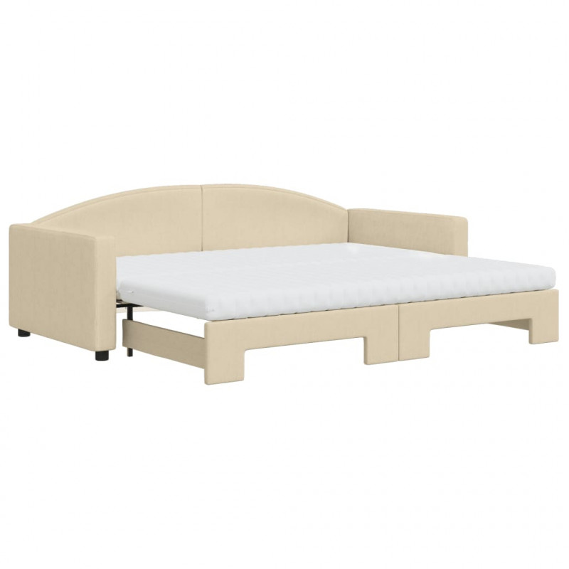 Sofa rozsuwana z materacami, kremowa, 90x200 cm, tkanina