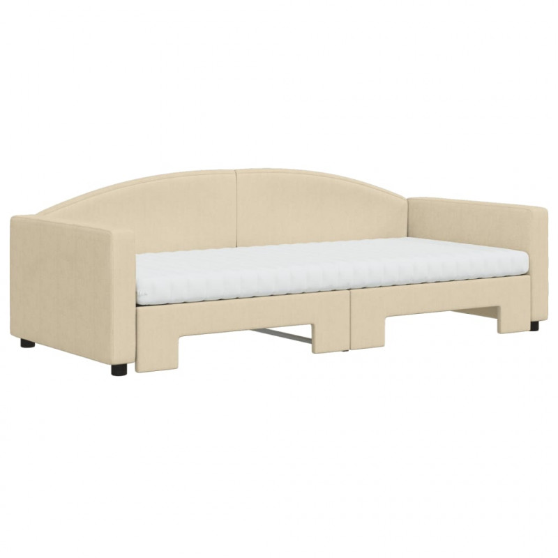 Sofa rozsuwana z materacami, kremowa, 90x200 cm, tkanina