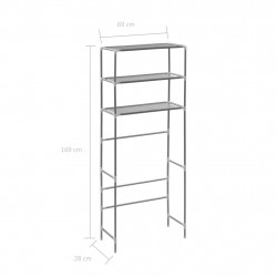 3-poziomowa szafka łazienkowa nad pralkę, srebrna, 69x28x169 cm