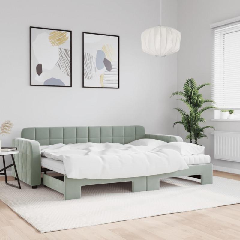 Sofa rozsuwana z materacami, jasnoszara, 80x200 cm, aksamit