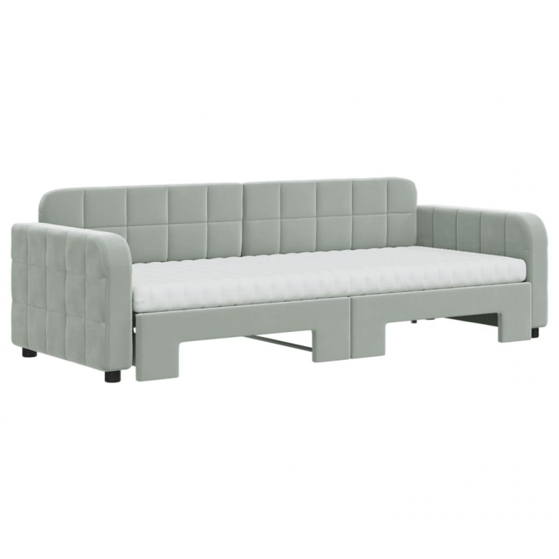 Sofa rozsuwana z materacami, jasnoszara, 80x200 cm, aksamit