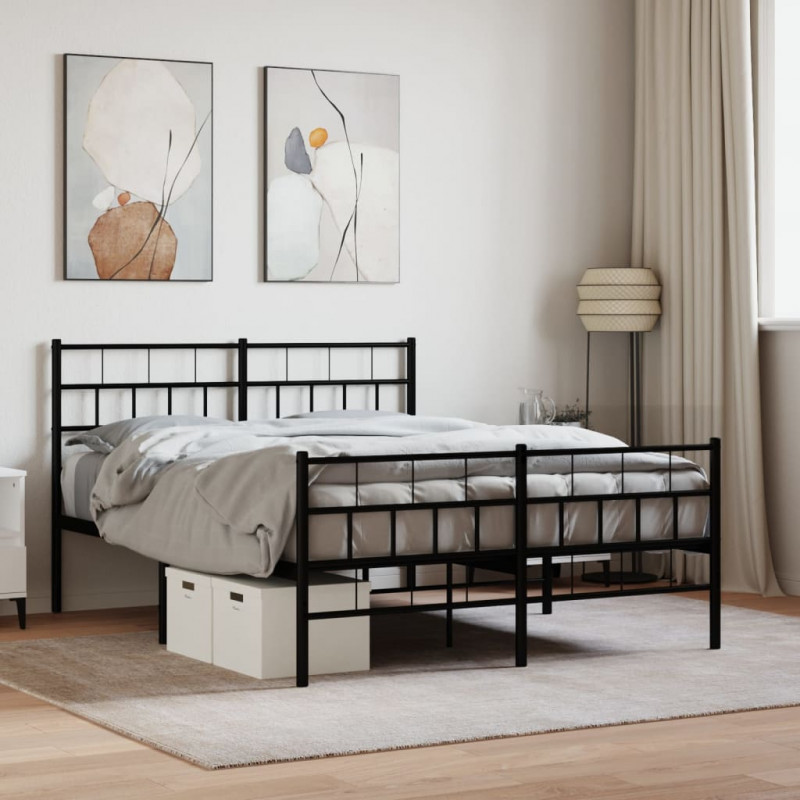 Metalowa rama łóżka z wezgłowiem i zanóżkiem, czarna, 120x190cm
