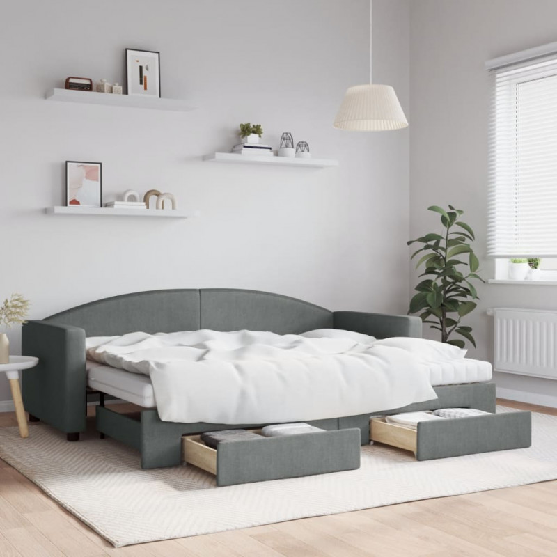 Sofa rozsuwana z szufladami, ciemnoszara, 80x200 cm, tkanina