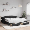 Sofa rozsuwana z szufladami, czarna, 90x200 cm, tkanina