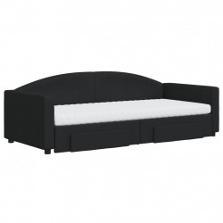 Sofa rozsuwana z szufladami, czarna, 90x200 cm, tkanina