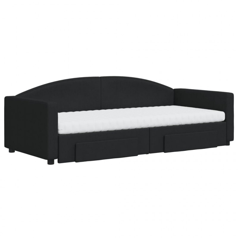 Sofa rozsuwana z szufladami, czarna, 90x200 cm, tkanina