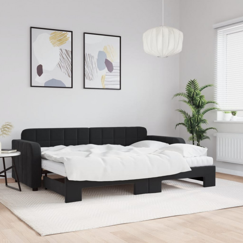 Sofa rozsuwana z materacami, czarna, 80x200 cm, aksamit