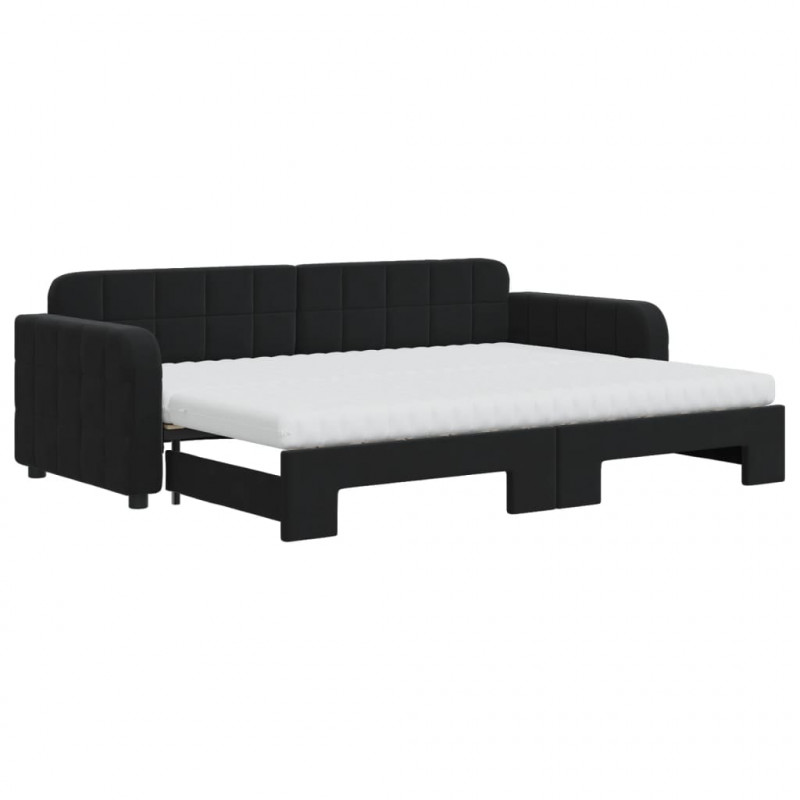 Sofa rozsuwana z materacami, czarna, 80x200 cm, aksamit