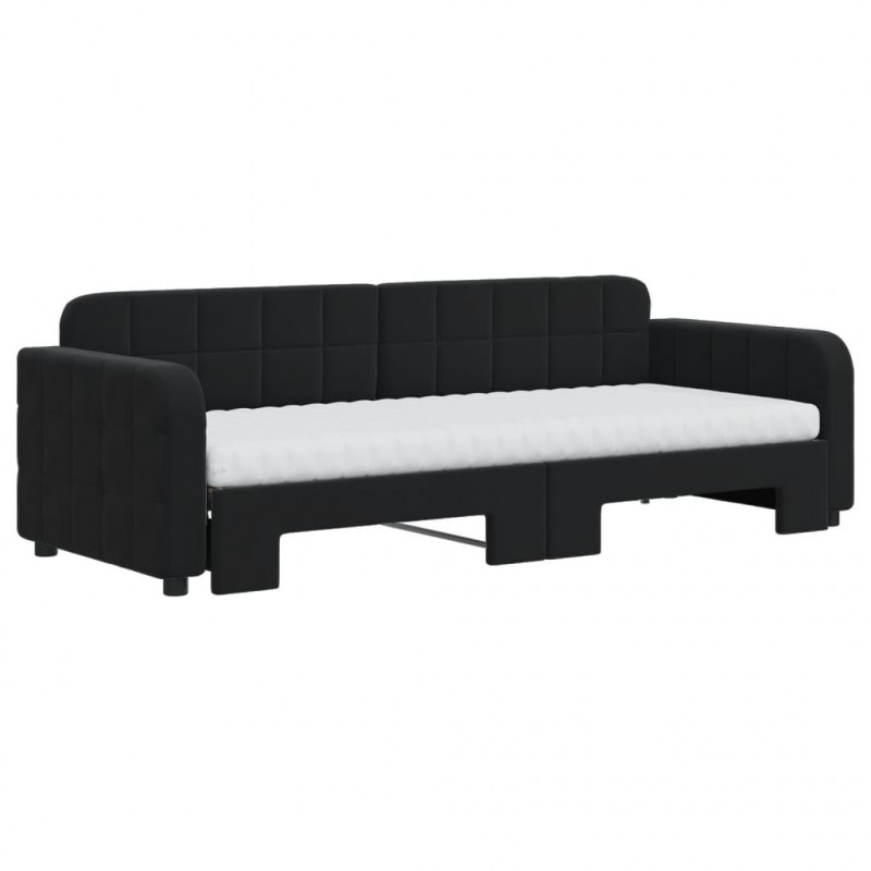 Sofa rozsuwana z materacami, czarna, 80x200 cm, aksamit
