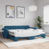 Sofa rozsuwana z materacami, niebieska, 90x200 cm, aksamit