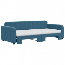 Sofa rozsuwana z materacami, niebieska, 90x200 cm, aksamit